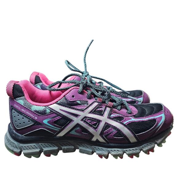 Asics Shoes - Asics GEL Scram 3 Sneakers Womens Sz 7 Purple Black Lace Up Leather T6K7Q Trail
